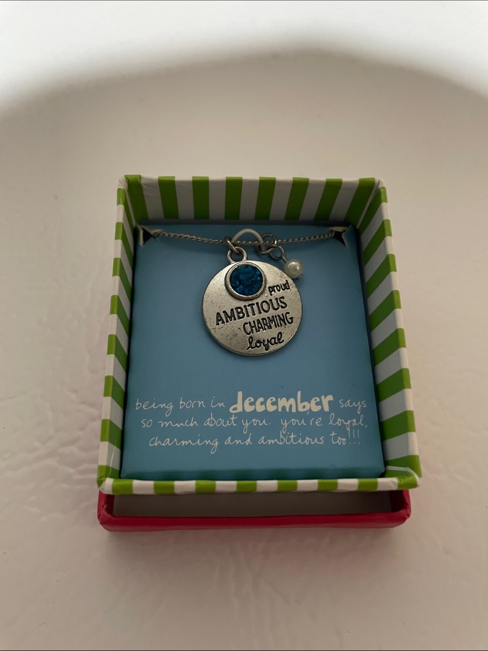 NEW Sandra Magsamen December Birthstone Necklace - Blue Charm Pendant